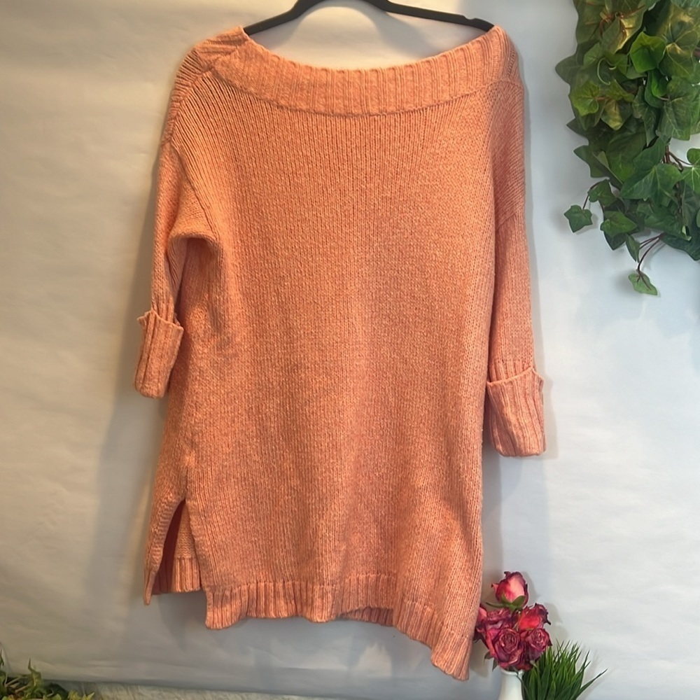 Free People Oversized off the shoulder peach  sweater cotton - Picture 5 of 8